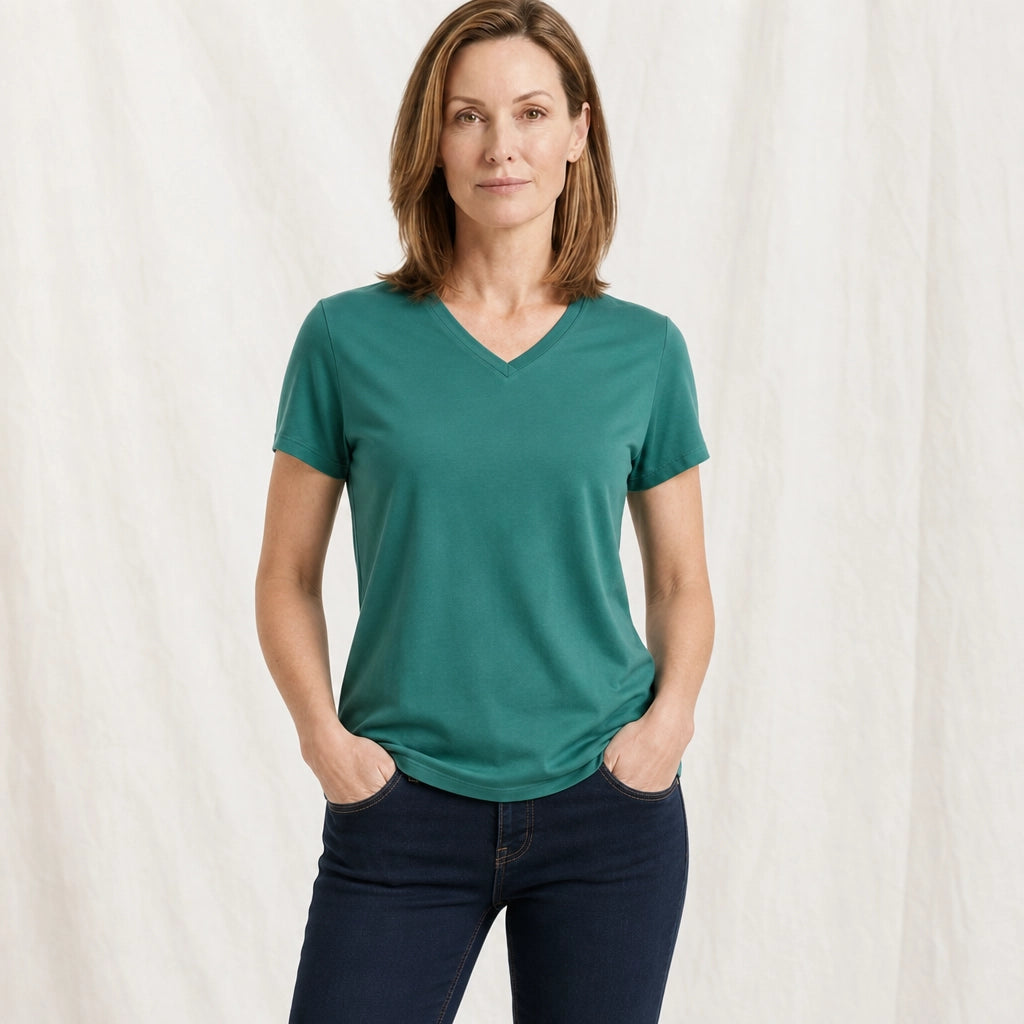 Dark Green Crew Neck Aria Satin V-Neck Tee (Copy) 4