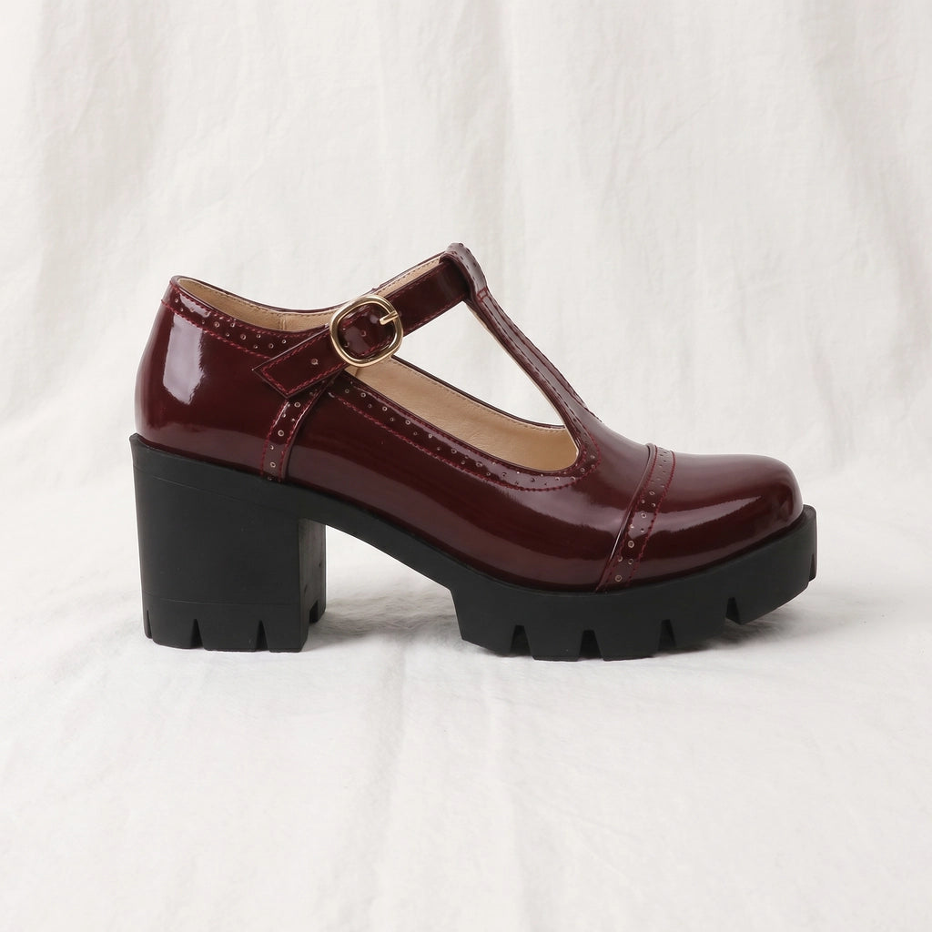Wine Red Clarke Platform T-Strap Pumps 1