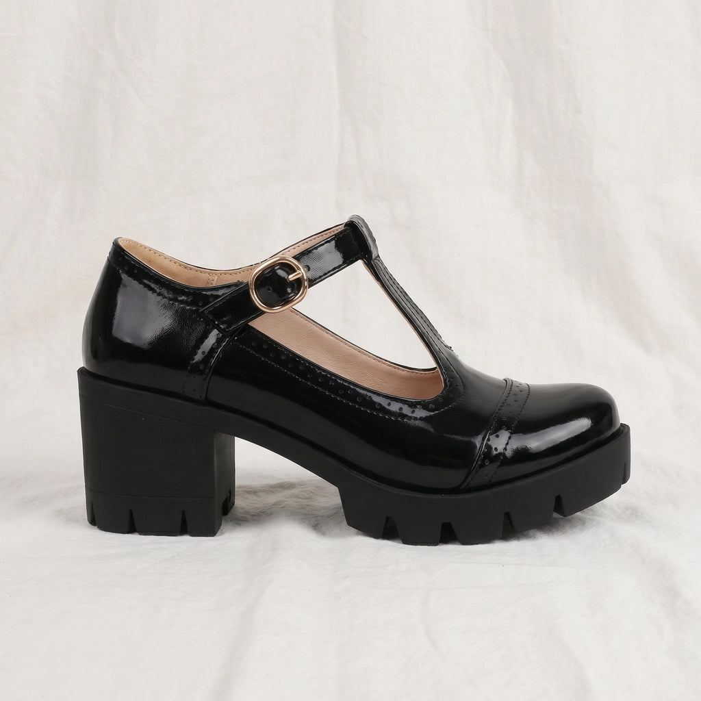 Black Clarke Platform T-Strap Pumps 2