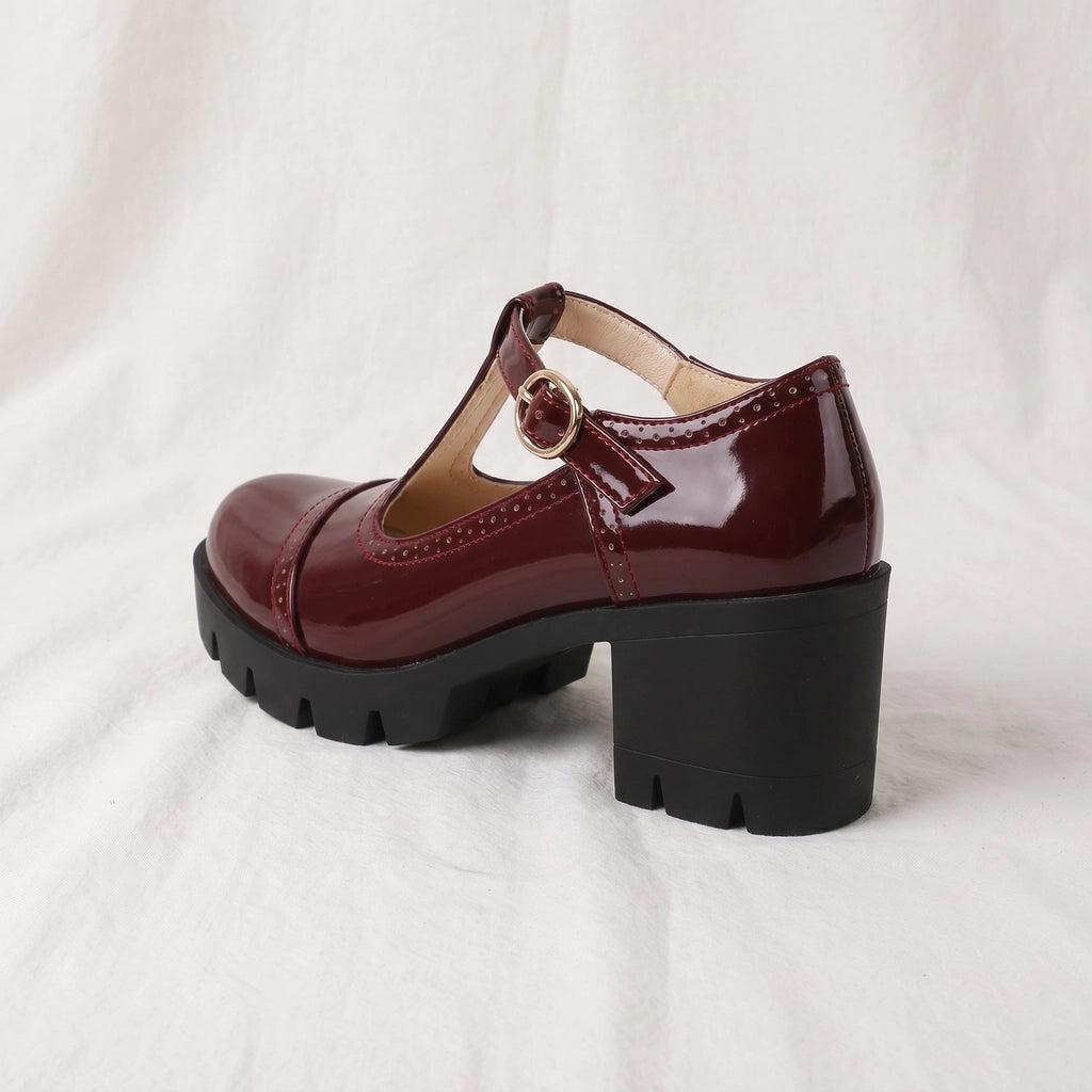 Wine Red Clarke Platform T-Strap Pumps 2