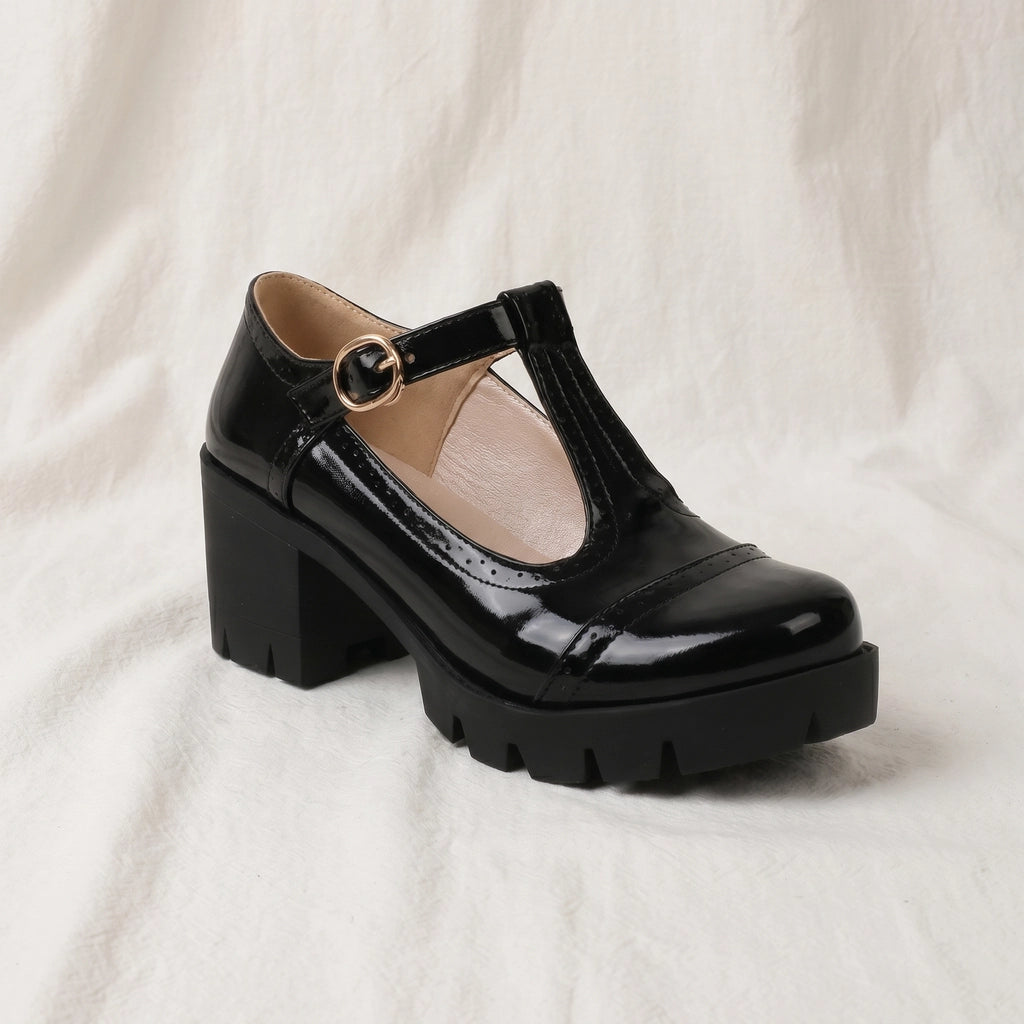 Black Clarke Platform T-Strap Pumps 1