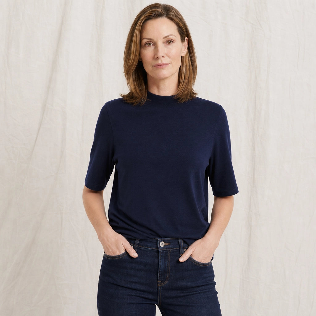 Navy Lydia Mock-Neck Knit Top 2