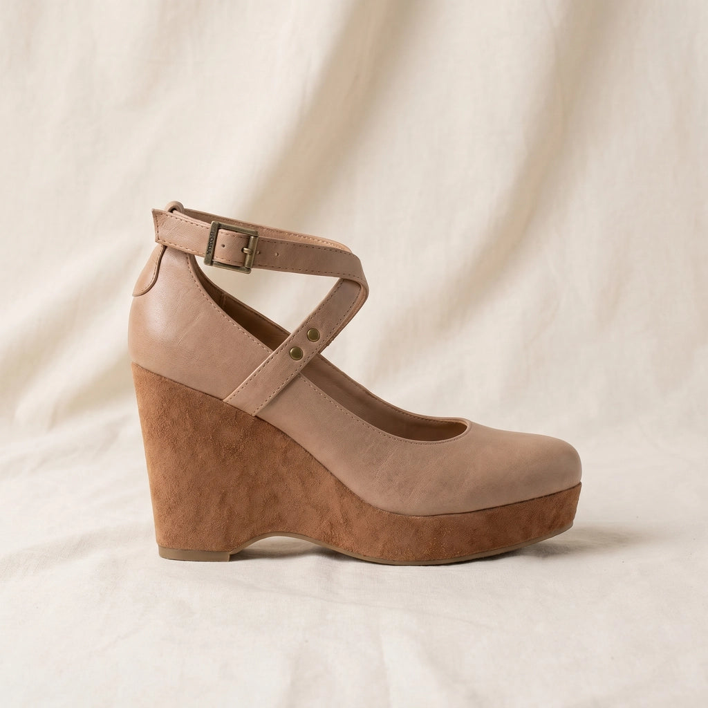 Khaki Anthea Cross-Strap Wedges 2