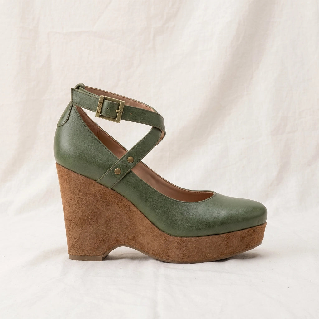 Green Anthea Cross-Strap Wedges 2