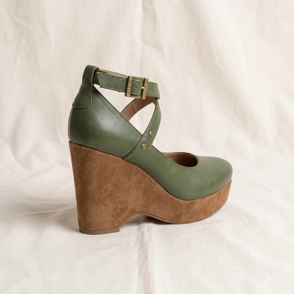 Green Anthea Cross-Strap Wedges 1