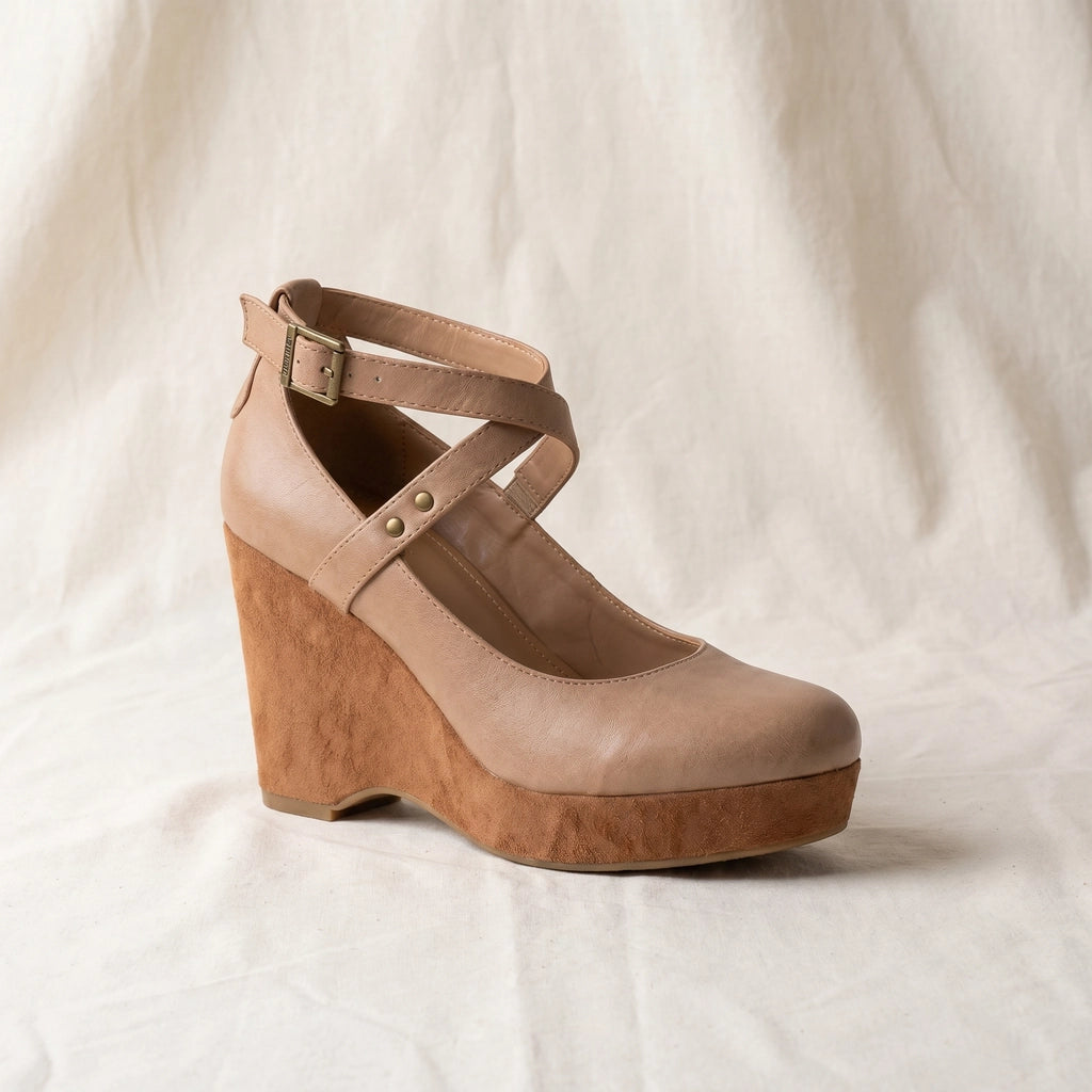 Khaki Anthea Cross-Strap Wedges 1