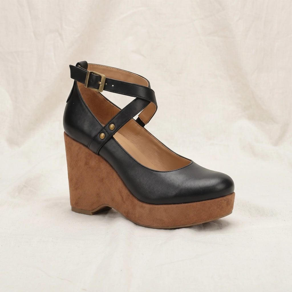 Black Anthea Cross-Strap Wedges 2