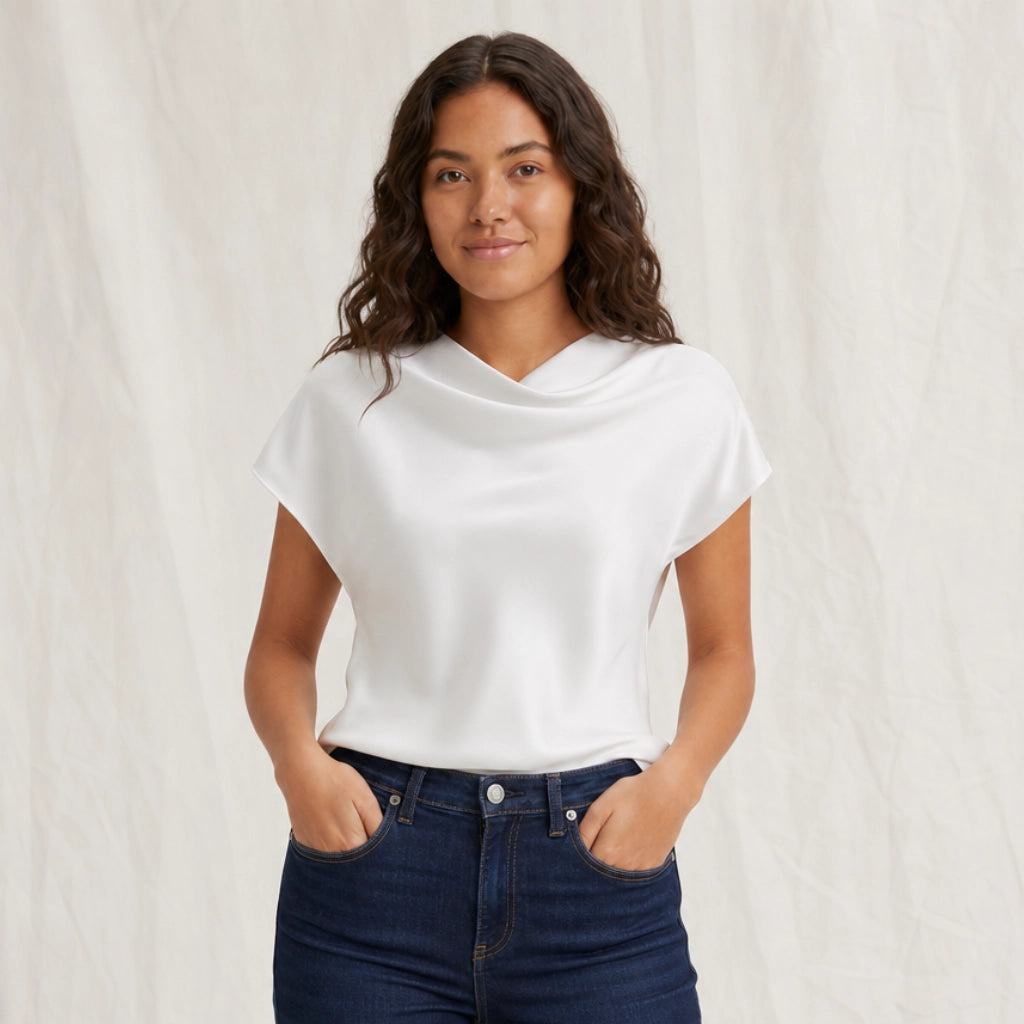 Palmer Satin Cowl-Neck T-Shirt
