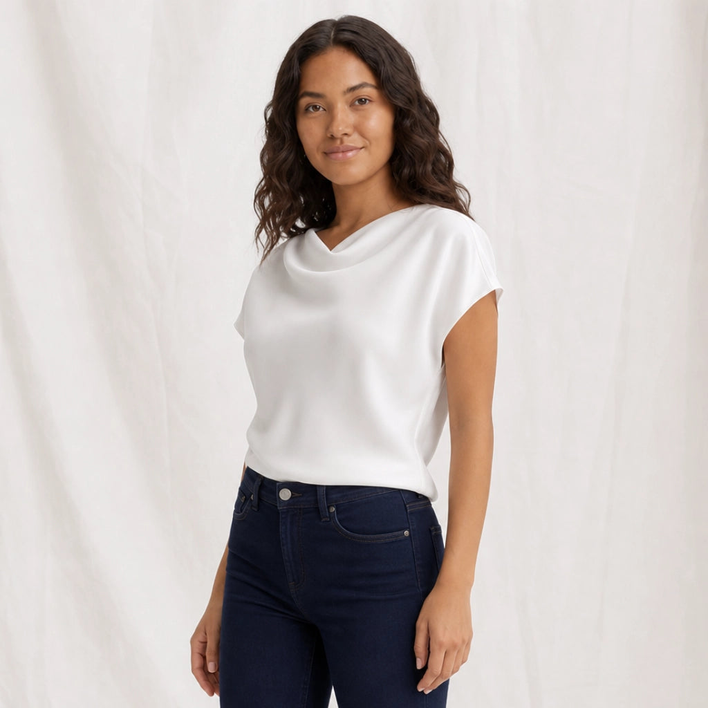Palmer Satin Cowl-Neck T-Shirt