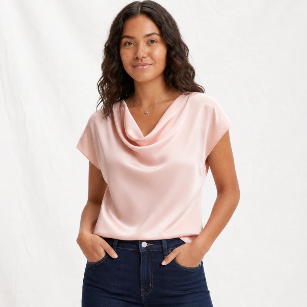 Palmer Satin Cowl-Neck T-Shirt