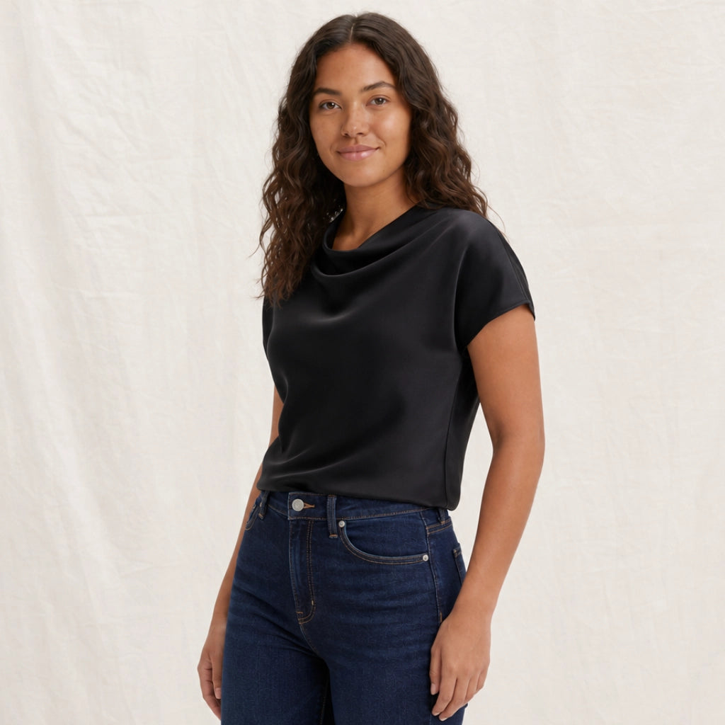 Palmer Satin Cowl-Neck T-Shirt