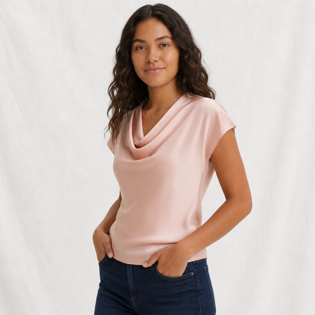 Palmer Satin Cowl-Neck T-Shirt