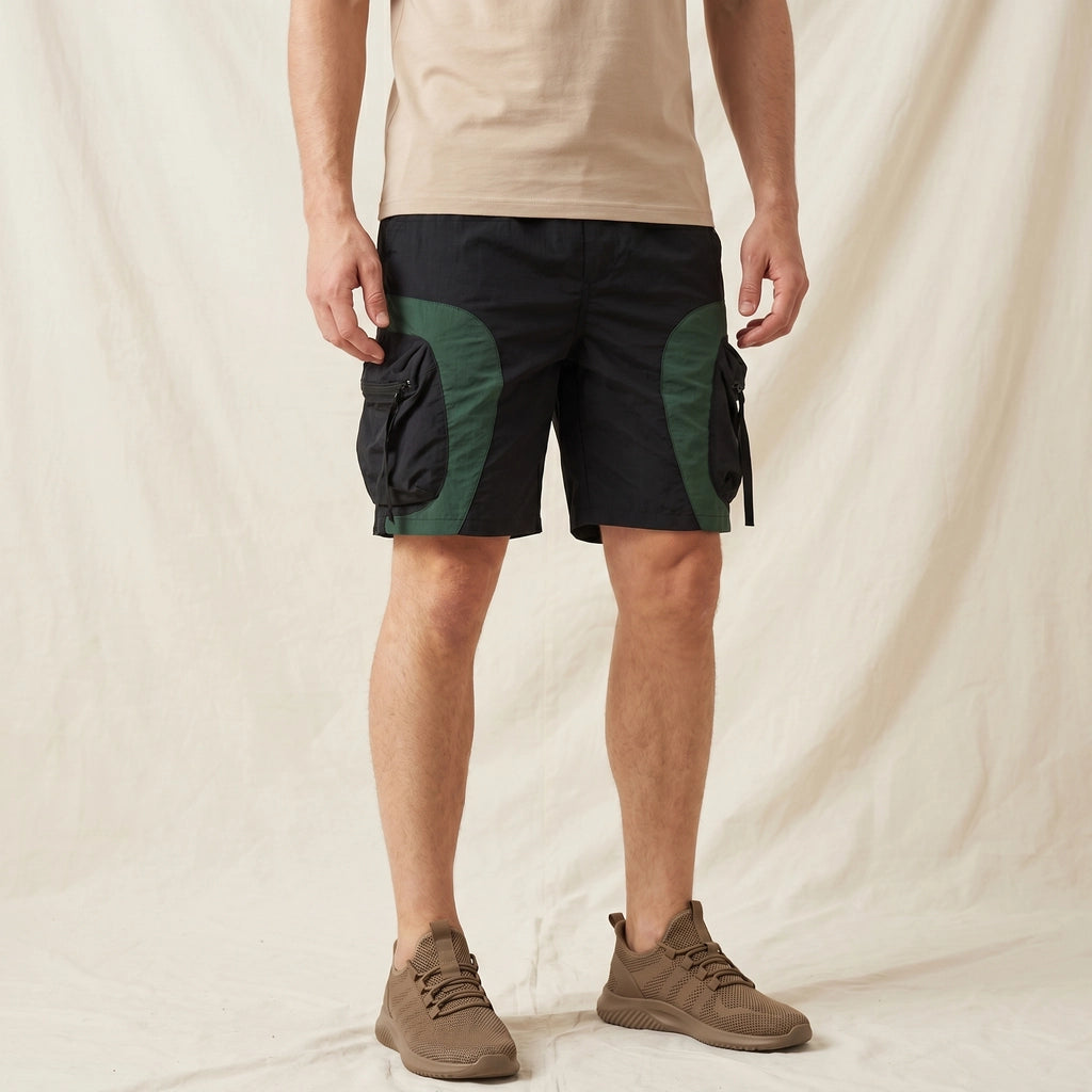 Green Lionel Panelled Mesh Shorts 2