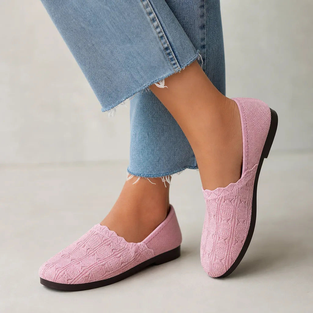 Abby Mesh Slip-On Flats - Color:Pink;Size:36