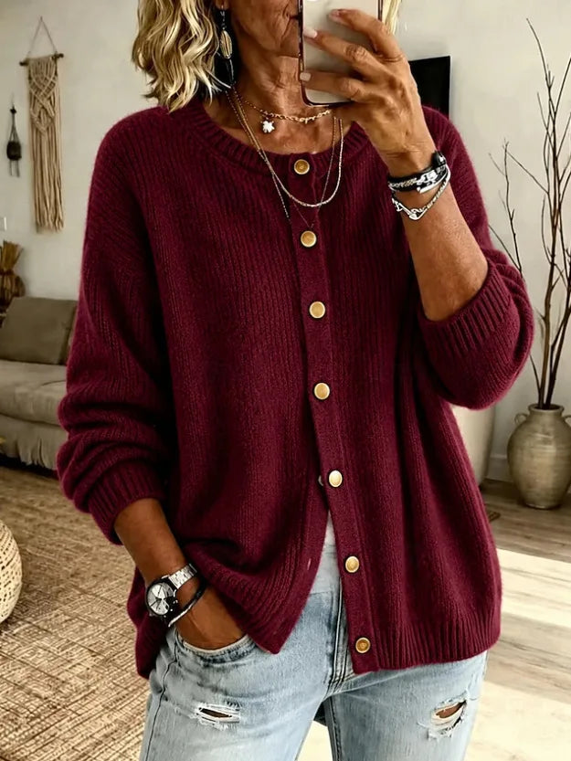 Abigail | Women's Soft Knitted Cardigan  - Color:Red;Size:XS