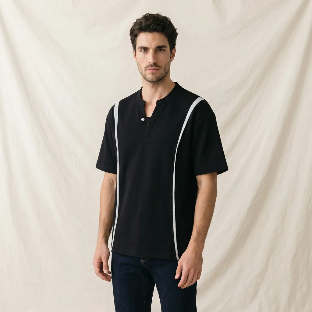 Men's Black Bridget Colorblock V-Neck T-Shirt