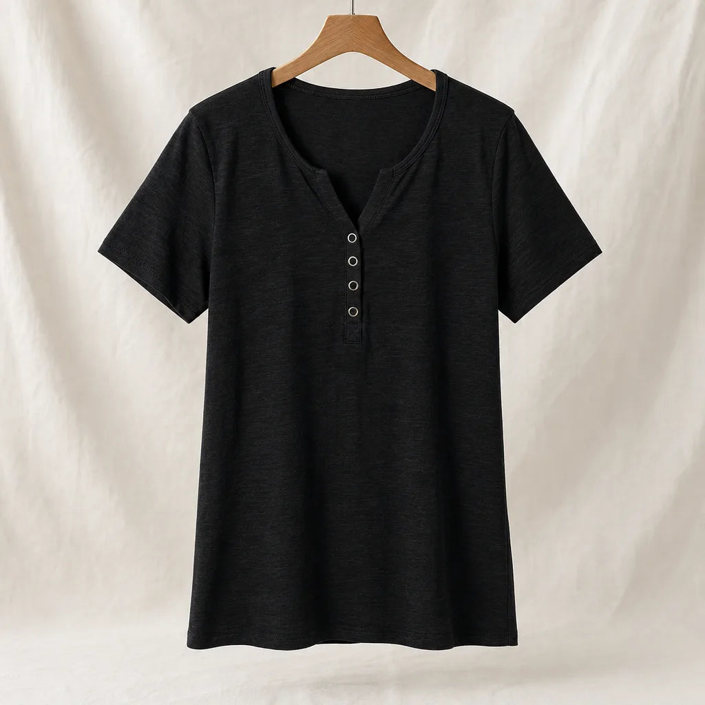 Adrianne V-Neck T-Shirt - Color:Black;Size:S