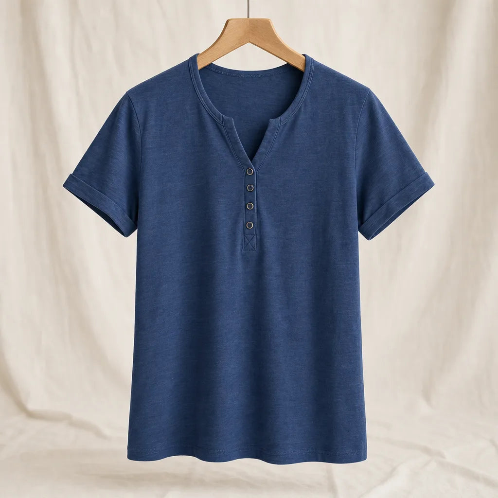 Adrianne V-Neck T-Shirt - Color:Blue;Size:S