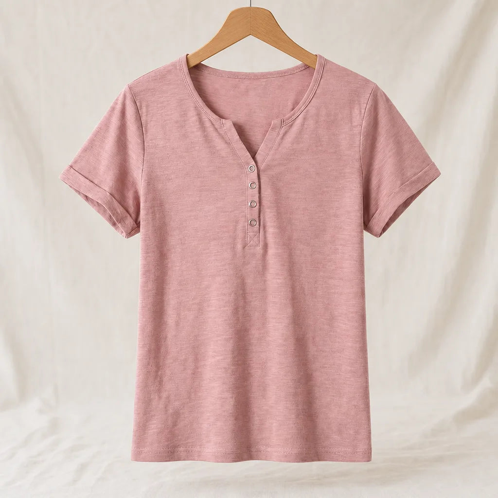 Adrianne V-Neck T-Shirt - Color:Pink;Size:S