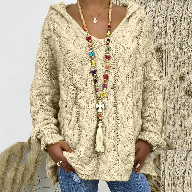 Aimee | Women's Cable Knitted Jumper  - Size:XS;Color:Beige