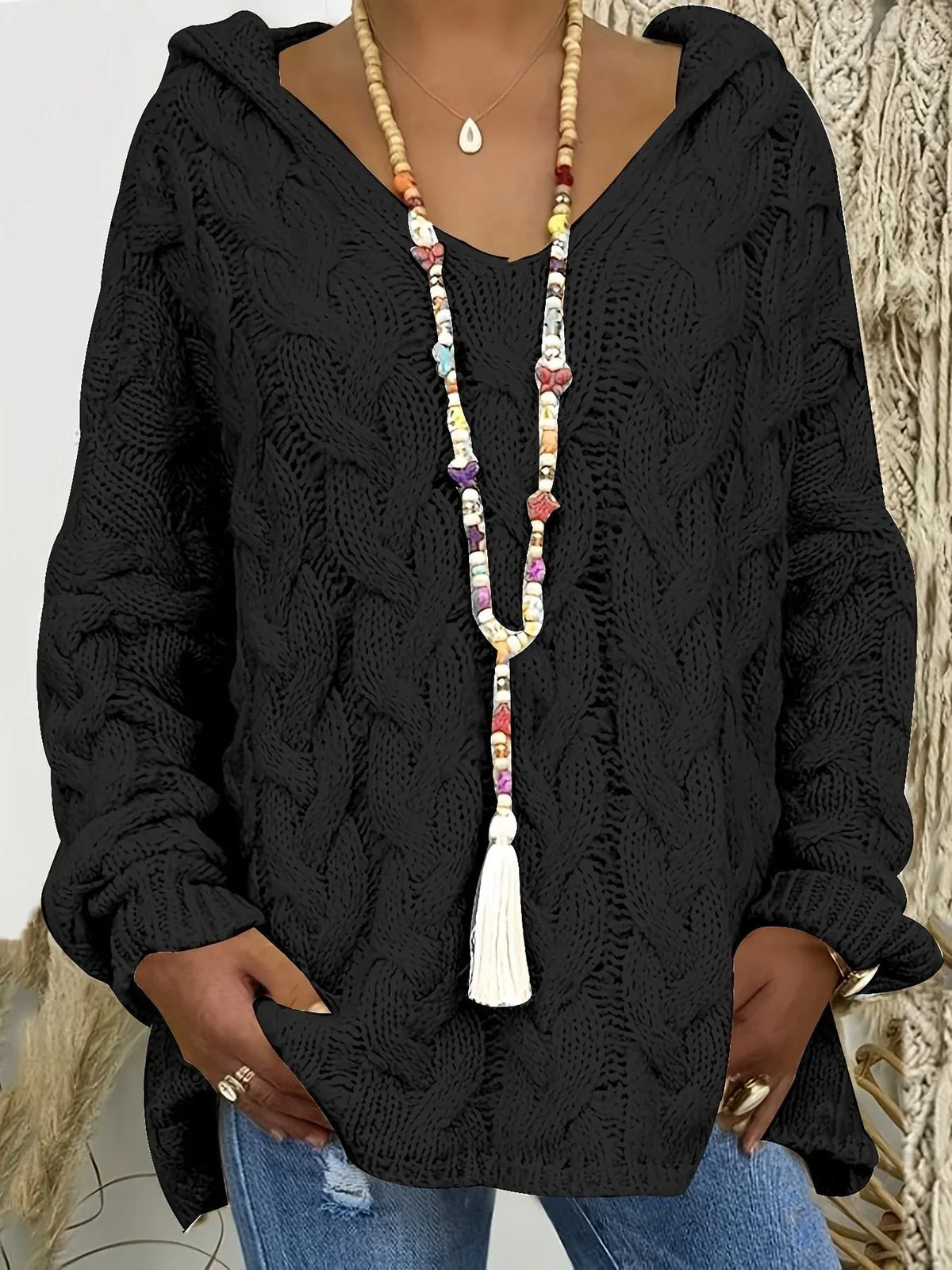 Aimee | Women's Cable Knitted Jumper  - Size:XS;Color:Black
