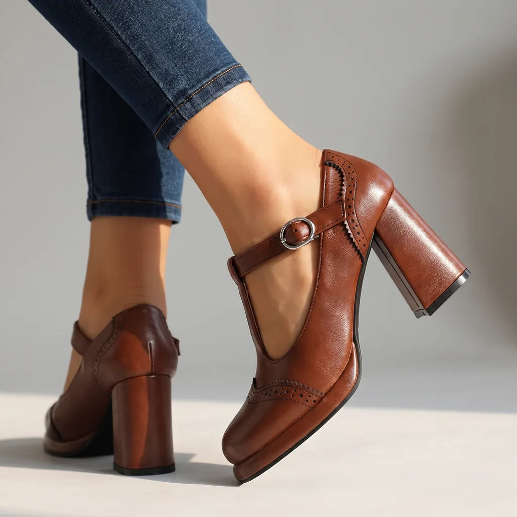 Alannah | Women's Mary Jane Heels   - Color:Brown;Size:35