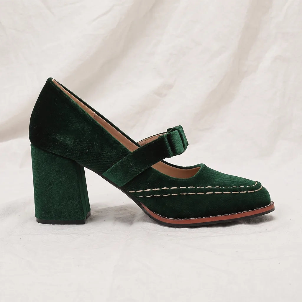 Women's Green Emilia Bow Heeled Pumps