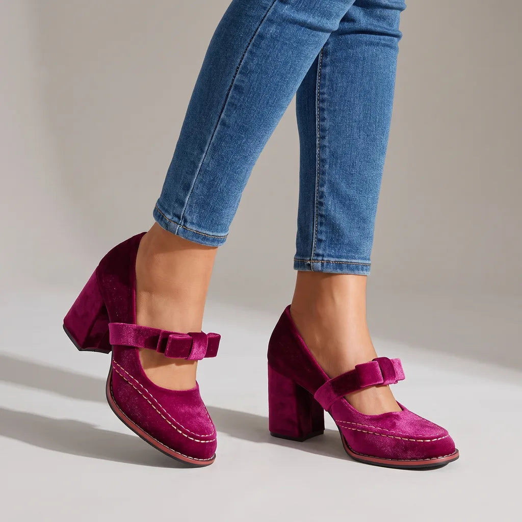 Alessia Velvet Mary Jane Heels - Color:Pink;Size:35