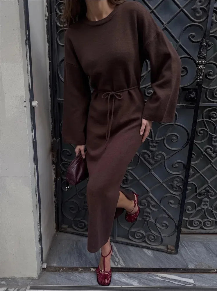 Alexandra | Women's Jumper Dress - Color:Brown
