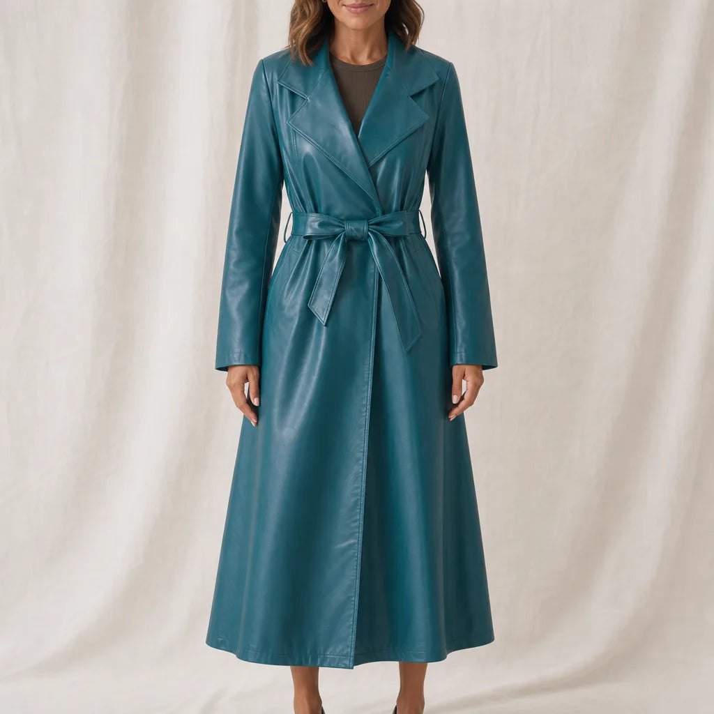 Alston Belted Trench Coat - Color:Blue;Size:S