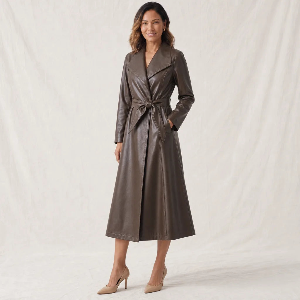 Women's Brown Alston Sheepskin Trench Coat