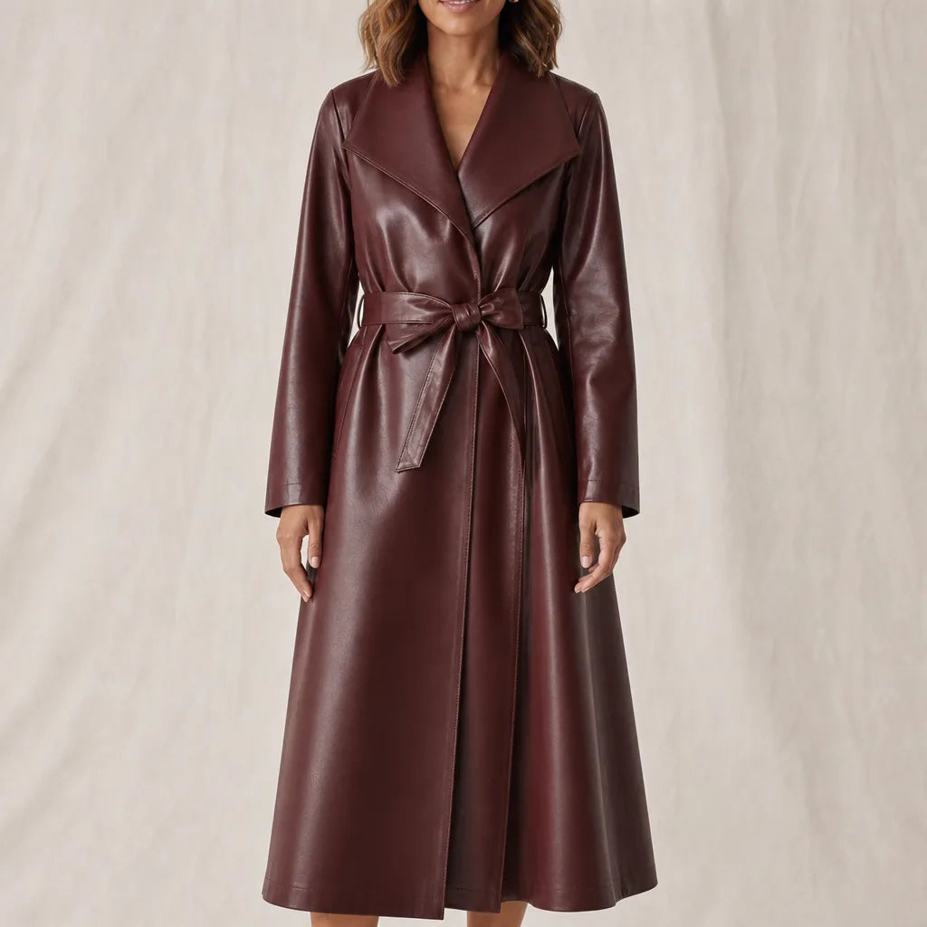 Alston Belted Trench Coat - Color:Red;Size:S