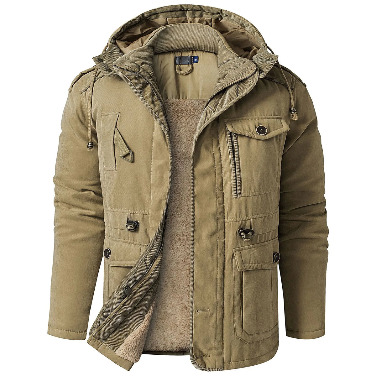 Altitude | Men's Insulated Hooded Multi-Pocket Utility Jacket Regular price - Color:Khaki;Size:XS