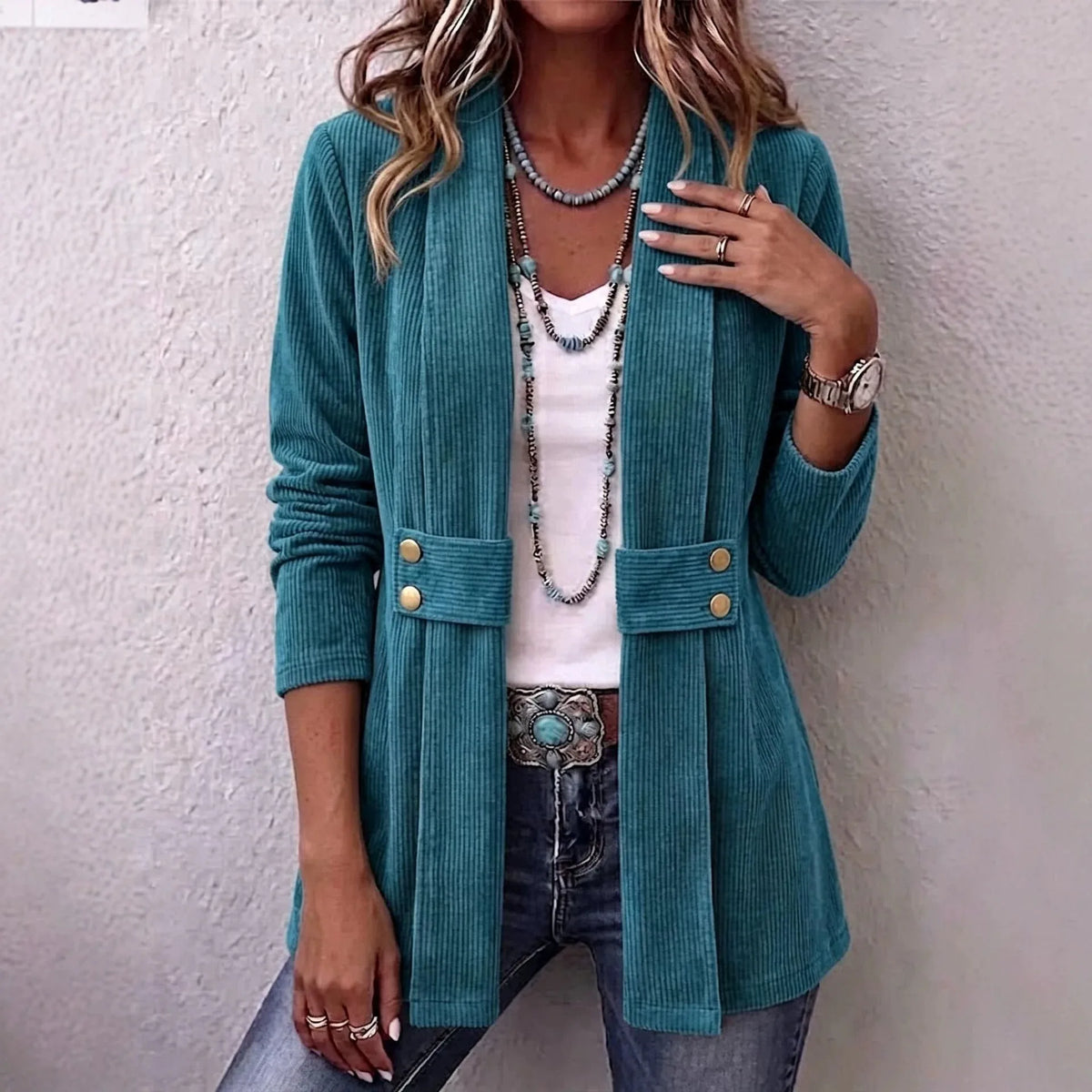 Alys | Women's Corduroy Jacket - Color:Peacock Blue;Size:XS