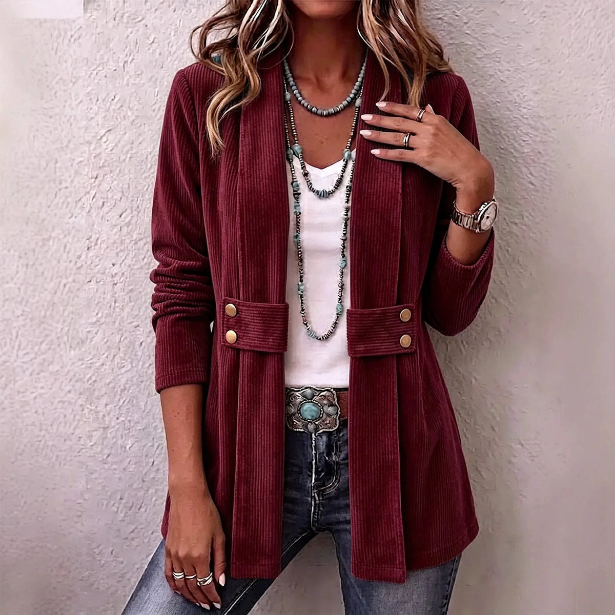 Alys | Women's Corduroy Jacket - Color:Wine Red;Size:XS