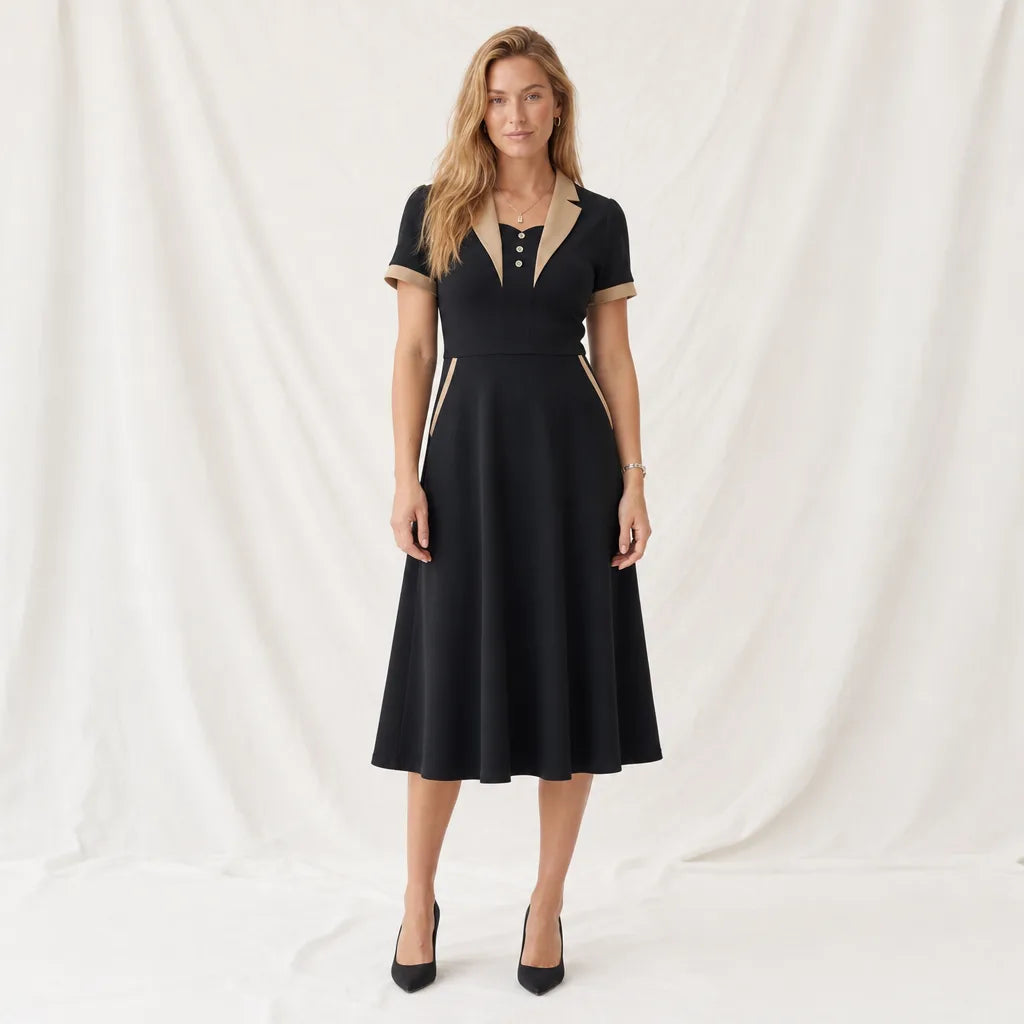 Amanda Defined Collar Dress - Color:Black;Size:S