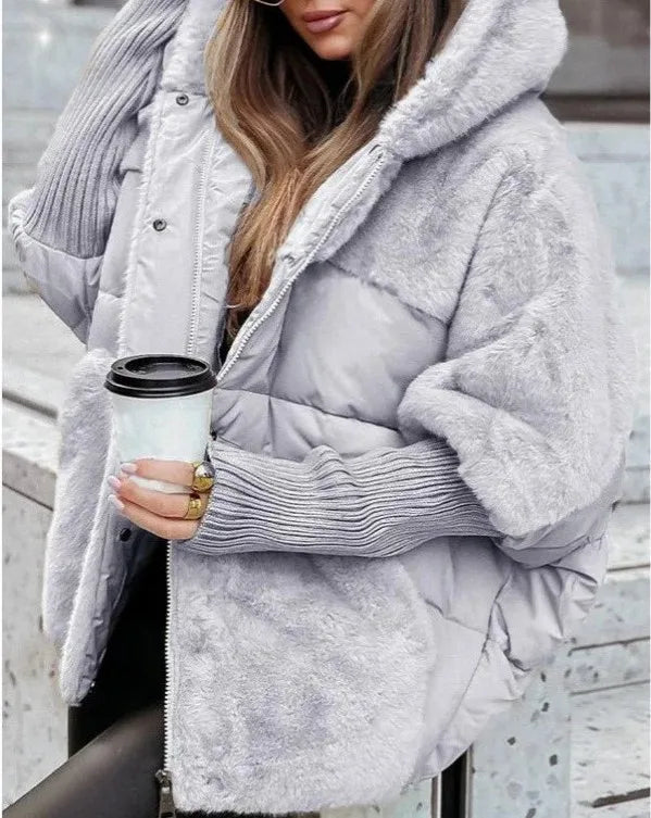 Amelia | Women's Faux Fur Hooded Quilted Puffer Winter Jacket  - Color:Grey;Size:XS