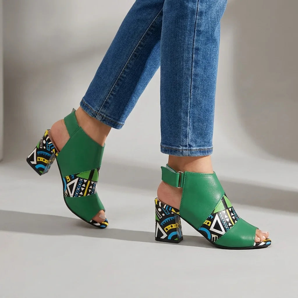 Amira Mosaic Sandals - Color:Green;Size:35