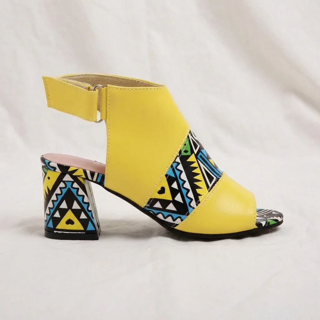 Women's Yellow Barclay Printed Peep Toe Sandals