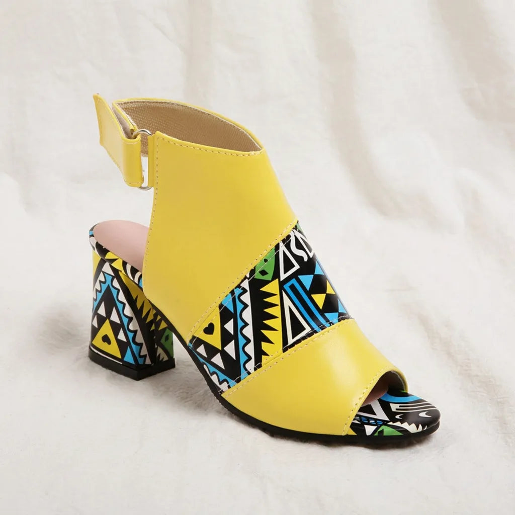 Women's Yellow Barclay Printed Peep Toe Sandals