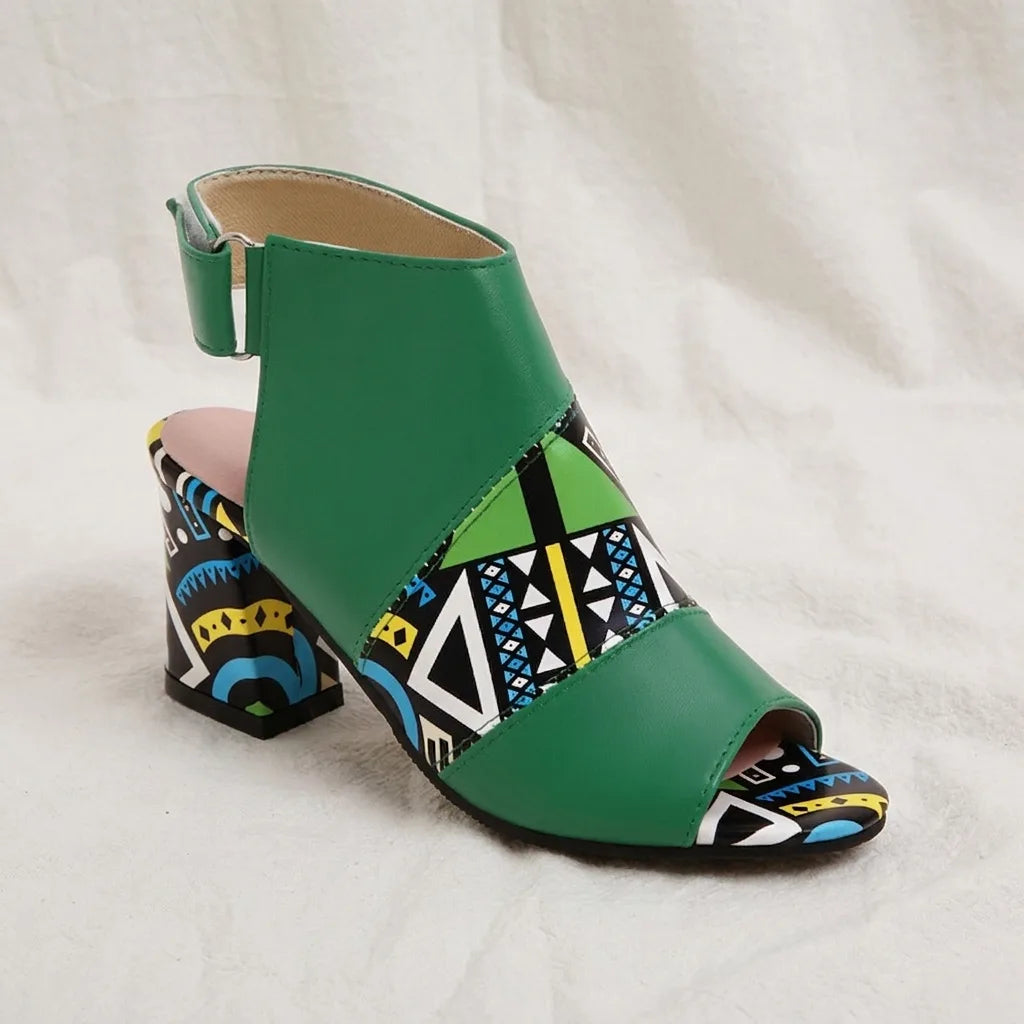 Women's Green Barclay Printed Peep Toe Sandals