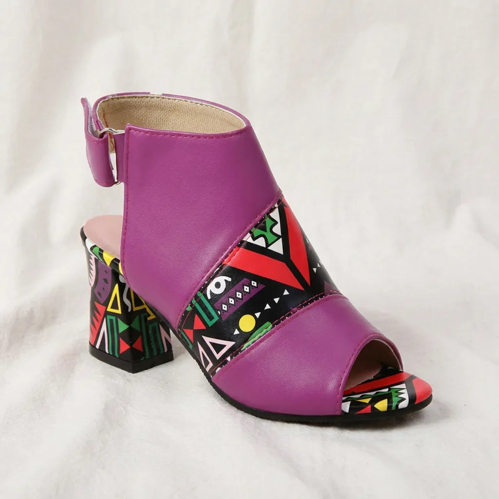 Women's Purple Barclay Printed Peep Toe Sandals