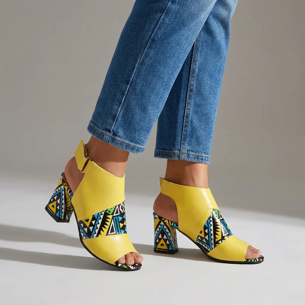 Amira Mosaic Sandals - Color:Yellow;Size:35