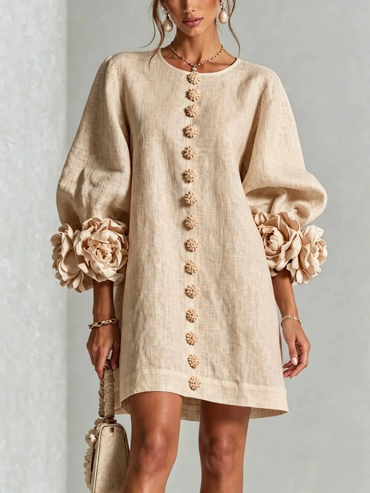 Amirah | Women's Sculptural Mini Dress - Size:XS;Color:Beige