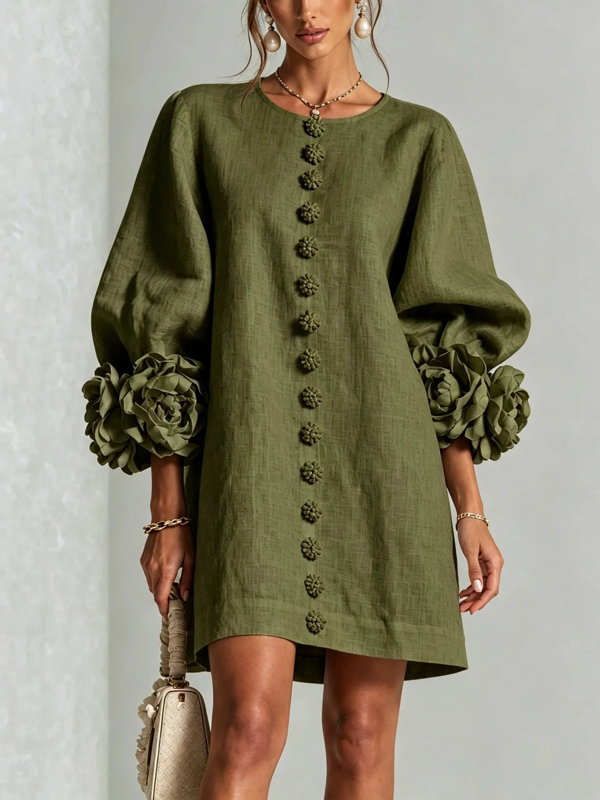 Amirah | Women's Sculptural Mini Dress - Size:XS;Color:Olive Green