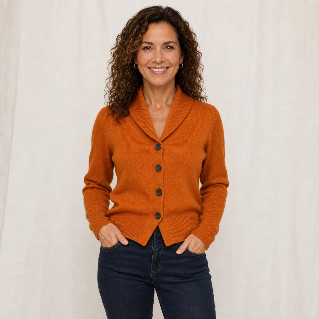 Women's Orange Pennington Button Knit Cardigan