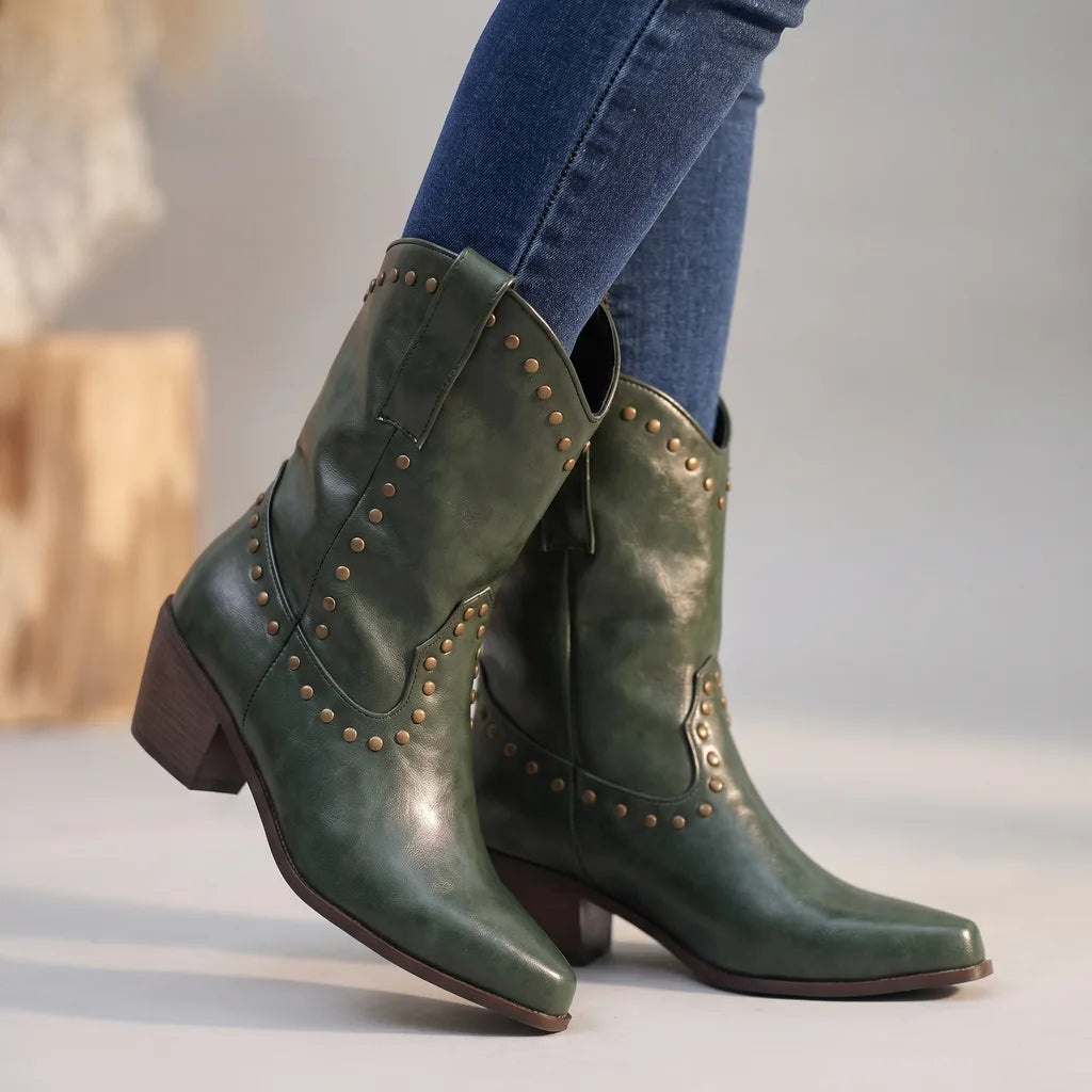 Antonia | Women's Orthopaedic Western Boots - Color:Green;Size:35