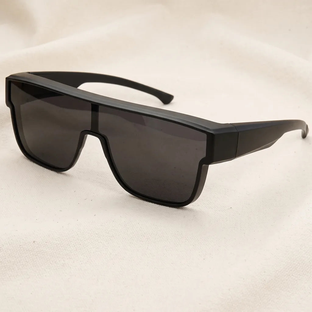 Men's Matte Black Frame Gray Lenses Lottie Oversized Square Shades