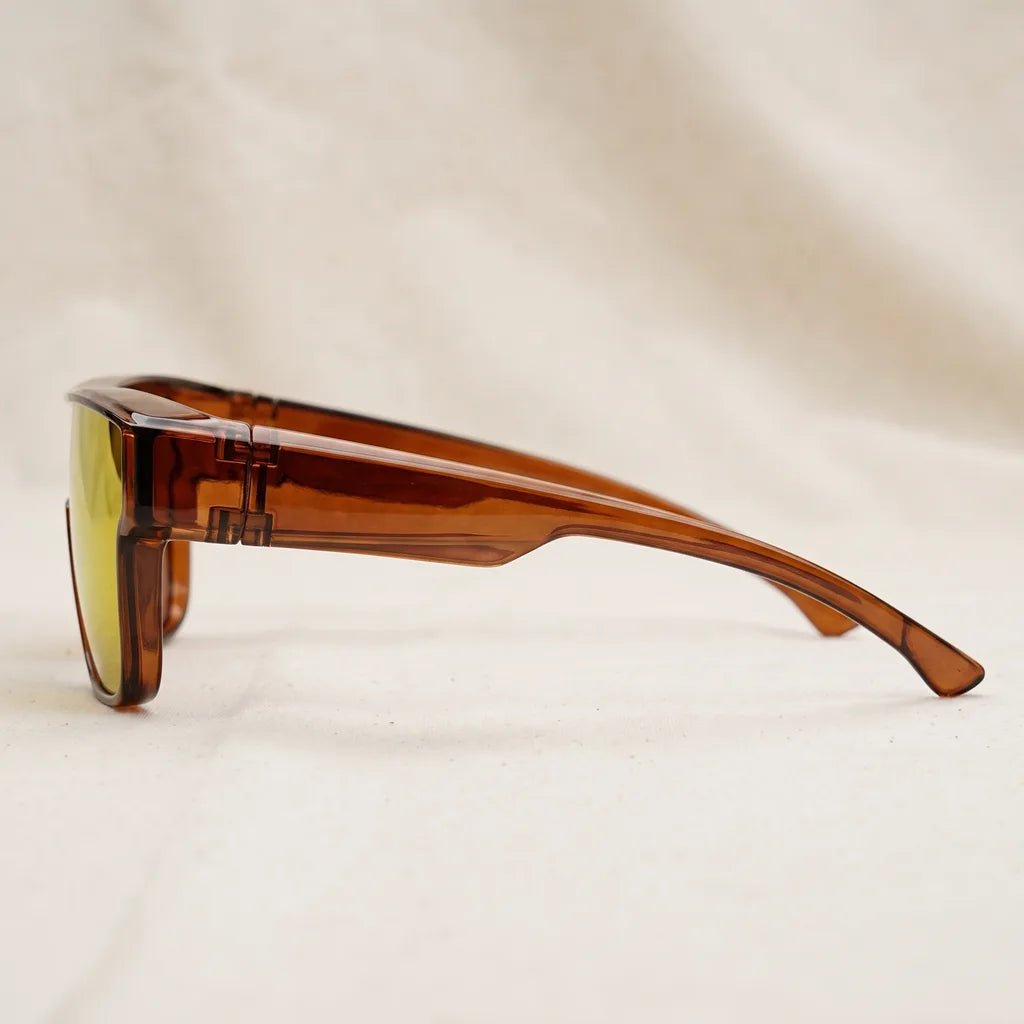 Men's Dark Brown Frame Red Mirror Lenses Lottie Oversized Square Shades