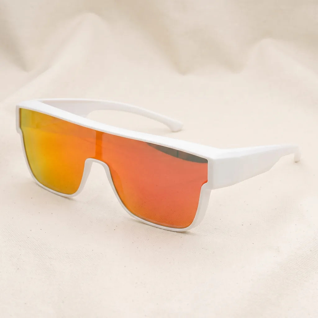 Men's Matte Porcelain White Frame Red Mirror Lenses Lottie Oversized Square Shades